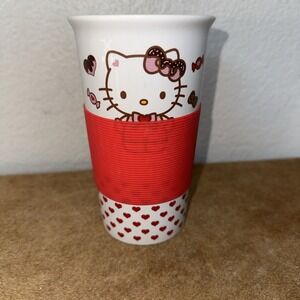 Hello Kitty Sanrio 12 Fl Oz White Ceramic Travel Commuter Mug With Red Lid‎